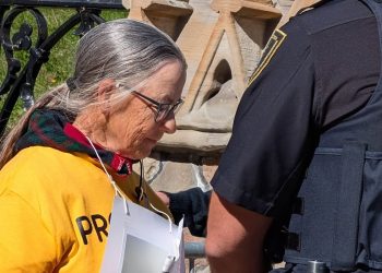 Protestor Niki Clark at the Parliament Hill action, Sept. 22, 2026. (Photo courtesy of Seniors' Climate Witness)